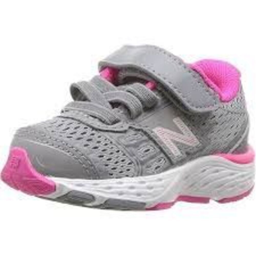 New Balance Kids Size 6 Hook & Loop 680V5 Sneakers Gray Pink Sporty Athletic